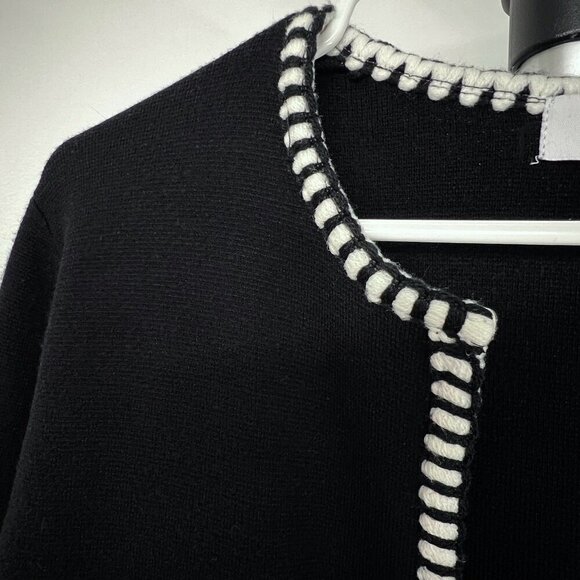 Magaschoni Black White Trim Split Cuff Long Open Cardigan‎ Sz S - Picture 4 of 15
